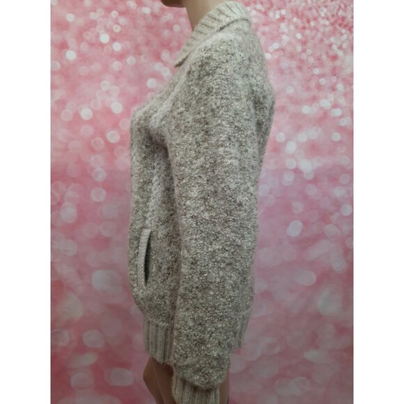 Vintage 70s Chunky Wool Cardigan Womens size M Full Zip Beige Sweater Pockets - Picture 7 of 12